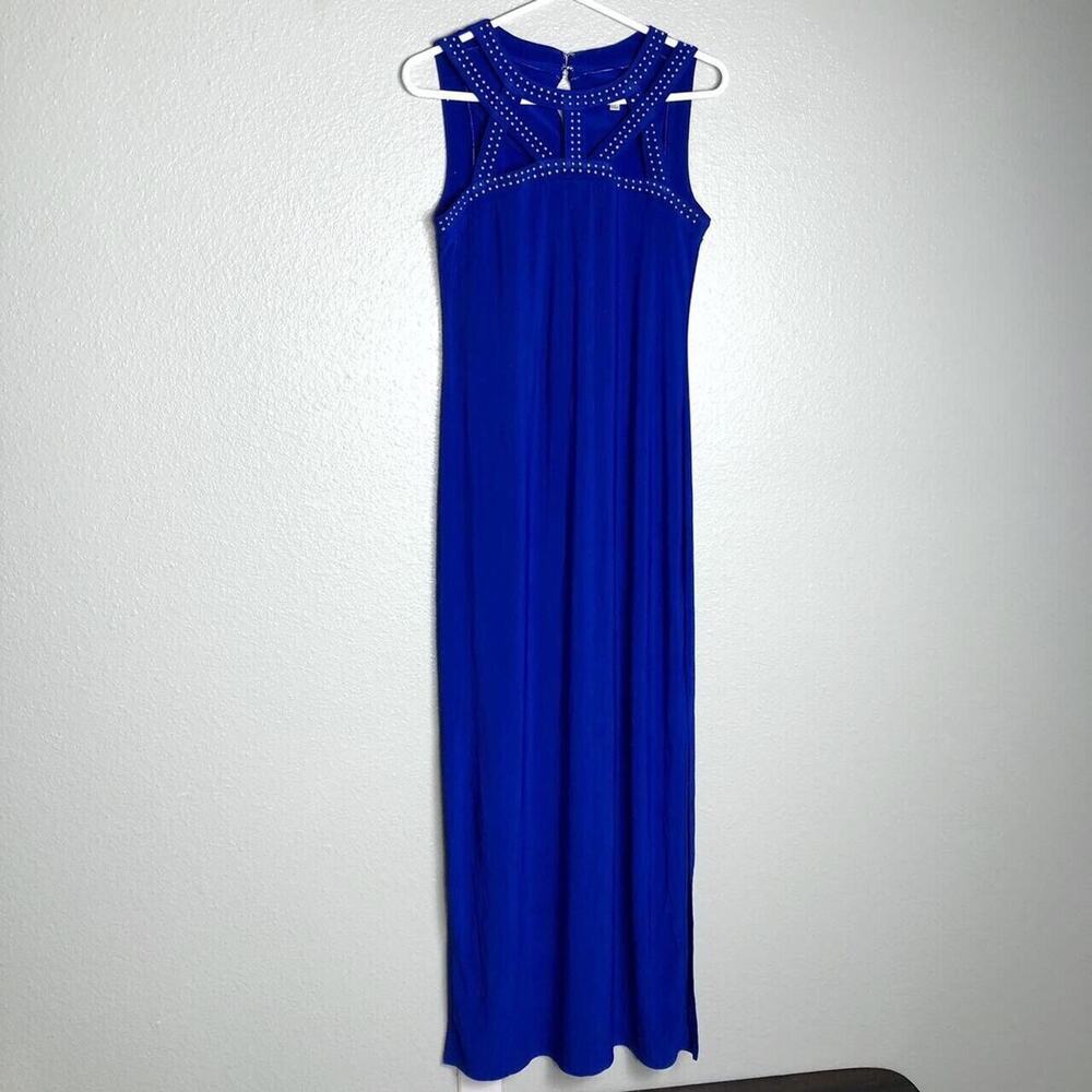 Spense Size 8 Semi Formal Prom Dance Maxi Dress Cage Rhinestones Slit Stretchy